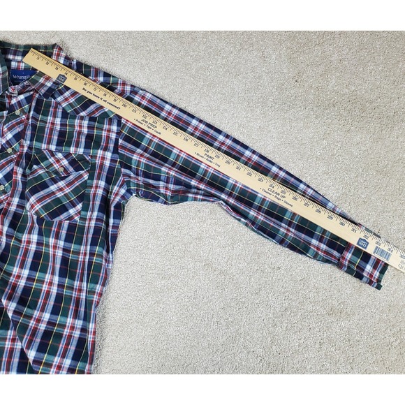 Wrangler Western Shirt Men's Size Large Pearl Snaps Blue, Green, Red Plaid - Picture 9 of 16